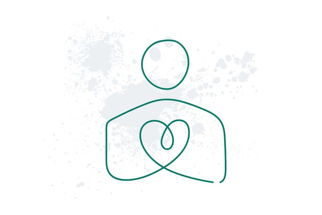 Impact Management. Ein Icon von einer Figur mit einem Herz in der Mitte.